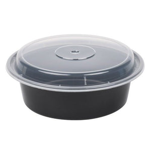 9" (48oz Maple Leaf) Black Round Container With Clear Lids Combo 150/cs