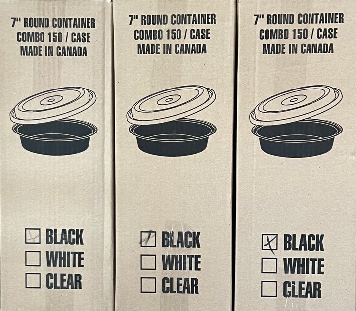 7" (24oz Maple Leaf) Black Round Container With Clear Lids Combo 150/cs
