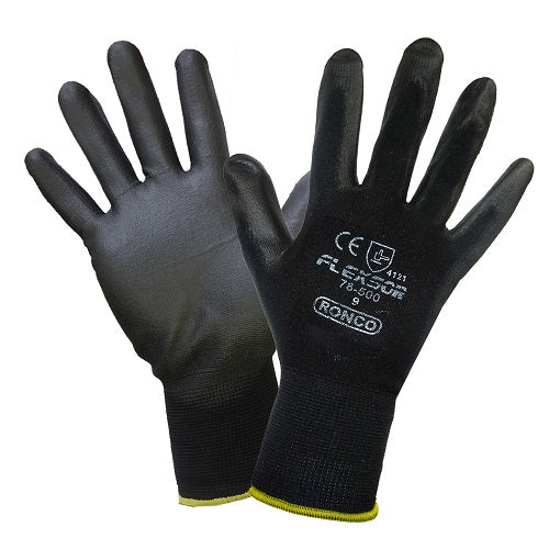 Coated Nylon Black Large Gloves 12 Pcs x 6 Bundles=72 Pcs