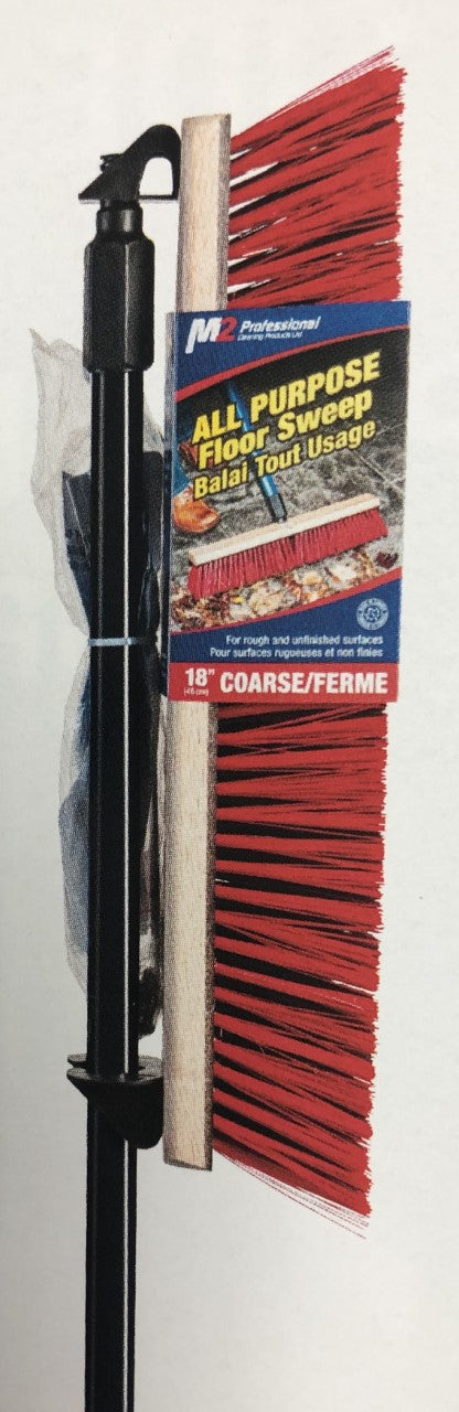 18"/45 Cm Medium Black & Red Push Broom With 54"/137 Cm Metal Handle