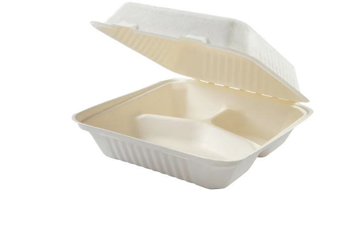 3 Compartment Clamshell Fiber Hinged Lid Containers (9"x9"x3") 100 Pcs.