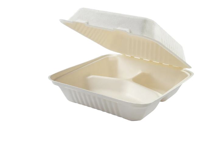 3 Compartment Clamshell Fiber Hinged Lid Containers (9"x9"x3") 200 Pcs.