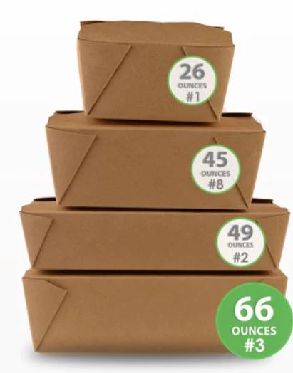 Box #3 (66oz) Kraft Food Container 7-3/4 x 5-1/2 x 2-1/2, 4 Flap 50 Pcs.