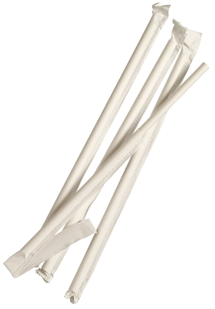 8" White Milkshake Wrapped Paper Straws 250 Pieces