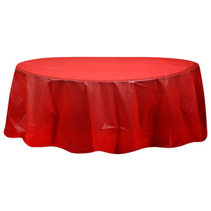 Round Red Plastic Tablecloth 84"