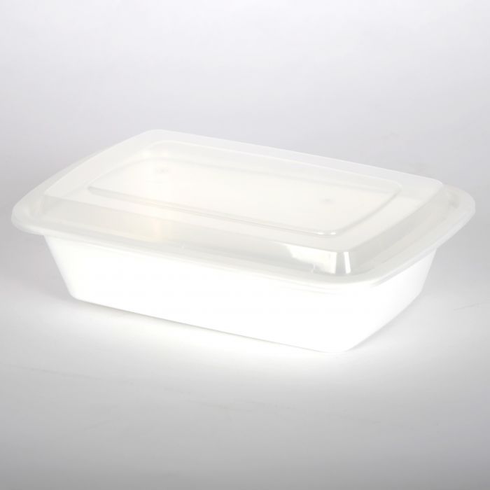 38oz White Rectangle Container With Lids Combo 150 Pcs. Set