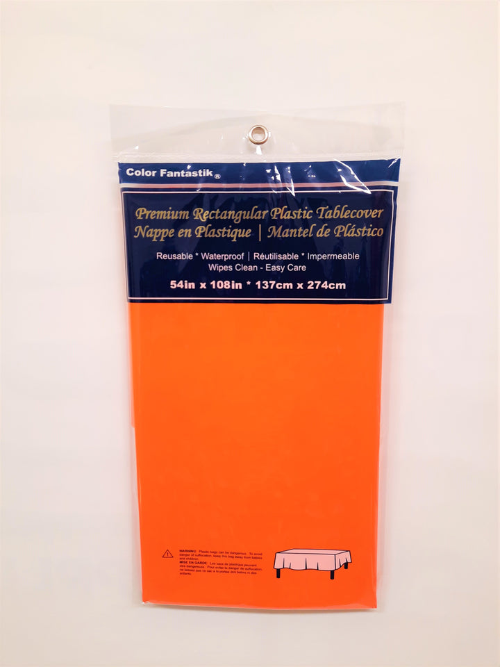 Rectangular Orange Plastic Tablecloth 54"x108"