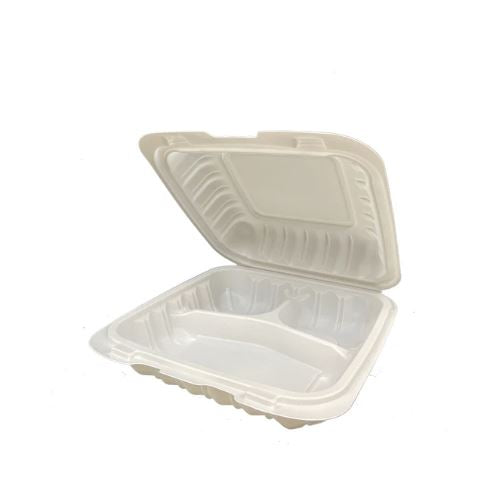 7" 703 Clamshell PP Microwavable Container 3 Compartment 150 Pcs.