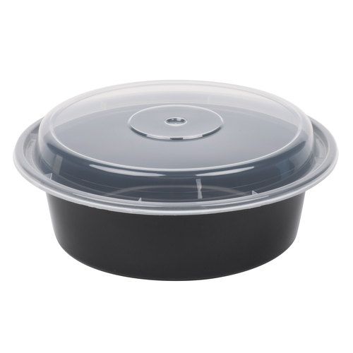 9" (48oz Maple Leaf) Black Round Container With Clear Lids Combo 50/cs