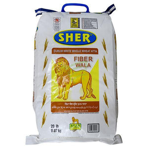 Sher Fiber Wala White Whole Wheat Atta 20Lbs.