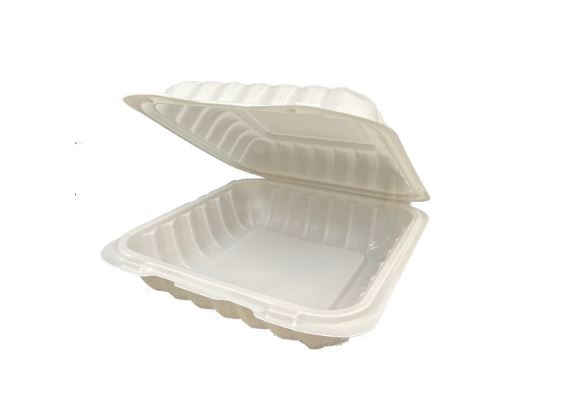 8" 801 Clamshell PP Microwavable Container 1 Compartment 8" x 8" 150 Pcs.