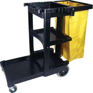 Janitors Cart Black With Wheels & Yellow Bag