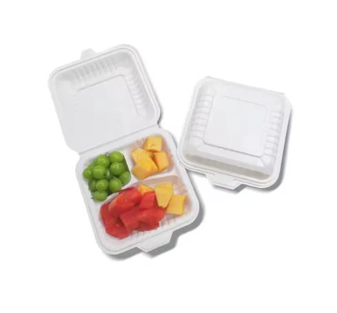 Snap-Lock 7"x7"x2.75' 3 Compartments PP Clamshell Microwaveable Containers 150/CS