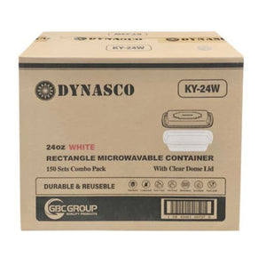 24oz White Rectangular Container With Lids Combo 150 Pcs. Set /Case