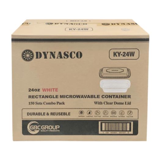 24oz White Rectangular Container With Lids Combo 150 Pcs. Set /Case
