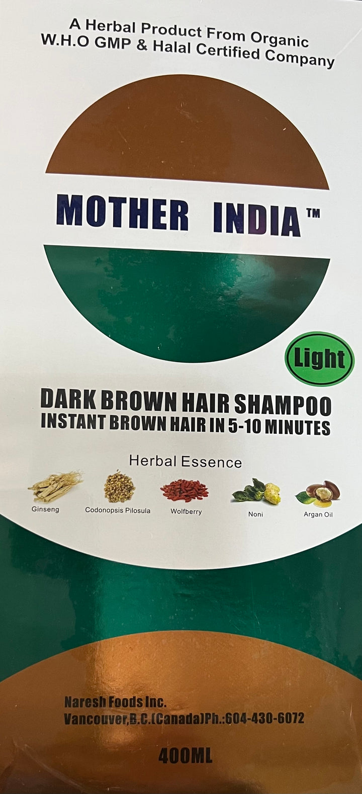 Dark / Light Brown Hair Colour Shampoo 400 ML Bottle Mother India