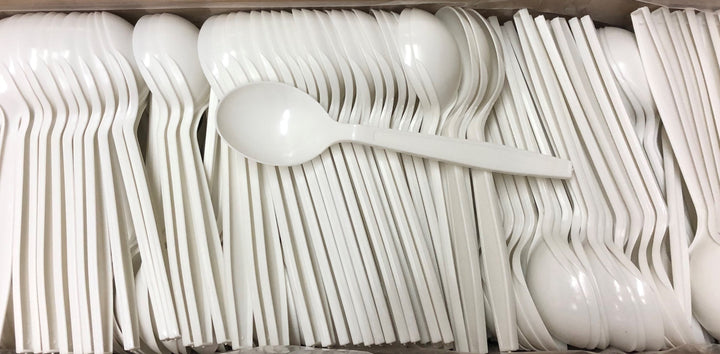 Heavy Duty Plastic White Soup Spoons 100 Pcs.