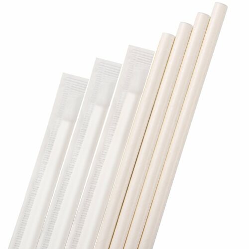 10" White Paper Straw Wrapped
