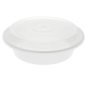 7" (24oz) White Round Container With Clear Lids Combo 150 Set