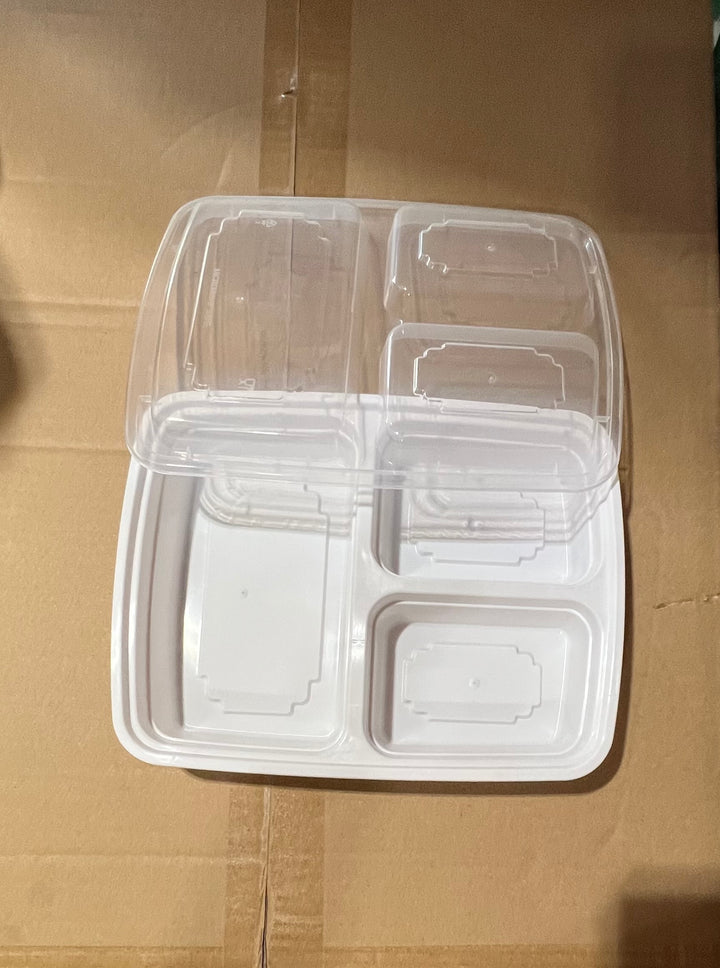 39oz 3 Compartment White Rectangular Container With Clear Lid 150 Set