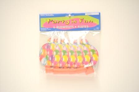 Party Blowouts W/face Card, Balloon Party 6 Pcs