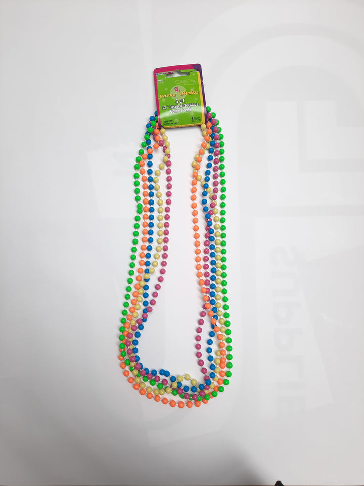 32" Neon Bead Necklaces 5 Pcs