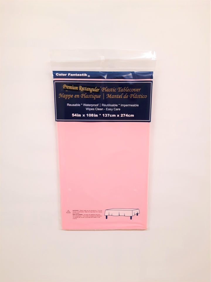 Rectangular Pastel Pink Plastic Tablecloth 54"x108"