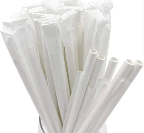 8" White Paper Straw Wrapped 8mm 250 Pcs x 8 Boxes =2000 Pcs.