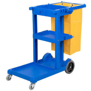 Janitors Cart Blue With Wheels & Yellow Bag